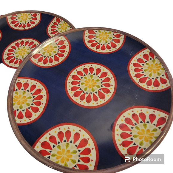 Set of 8 Retro Boho Melamine Salad Plates 8.75 Red Medallion Kid-Proof Outdoor - Picture 2 of 7